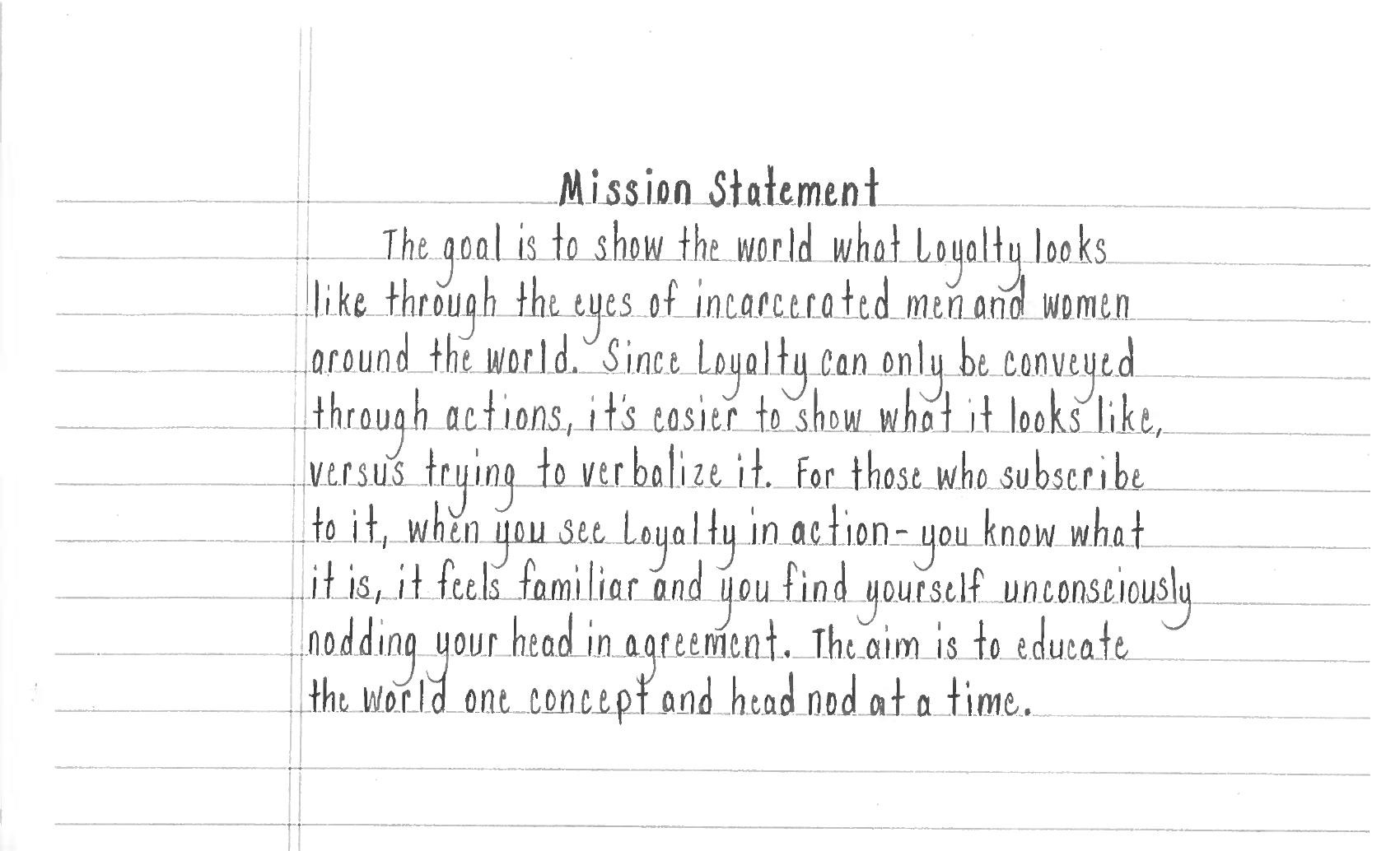 Handwritten Mission Statement by the founder of What Loyalty Look Like